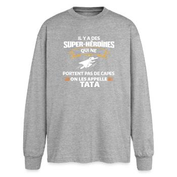Super-Héroïne TATA Mode - T-shirt manches longues oversize - gris chiné - Devant - AI Model Female 180 light (180cm)