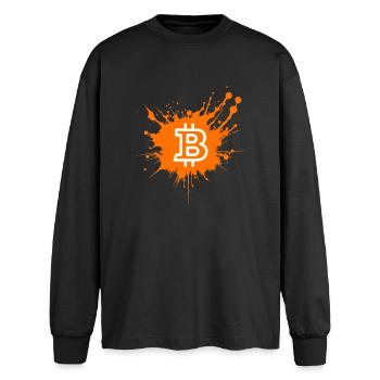 Bitcoin Crypto Cryptocurrency Splash - Oversized Langarmshirt  - Schwarz - Vorne - AI Model Male 185 light (185cm)