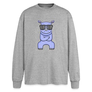 Nilpferd mit Brille - Oversized Langarmshirt  - Grau meliert - Vorne - AI Model Female 180 light (180cm)