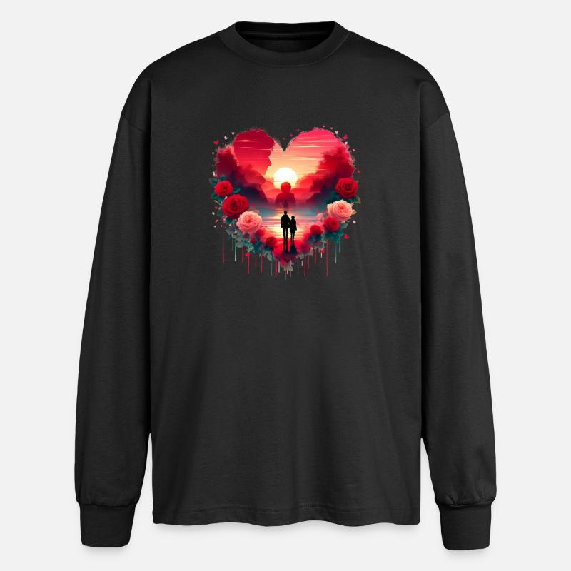 Romantic Sunset Heart Scene - Oversized Long Sleeve T-Shirt - black