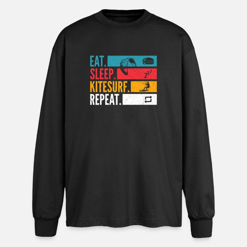 Eat Sleep Kitesurf Repeat for kitesurfing - Oversized Long Sleeve T-Shirt - black