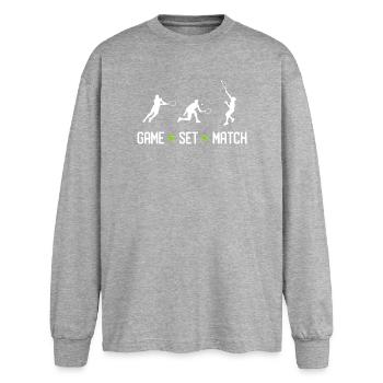 Tennis - Spiel Set Match - Oversized Langarmshirt  - Grau meliert - Vorne - AI Model Female 180 light (180cm)