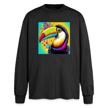 Toucan Pop Art - T-shirt manches longues oversize - noir - Devant - AI Model Male 185 light (185cm)