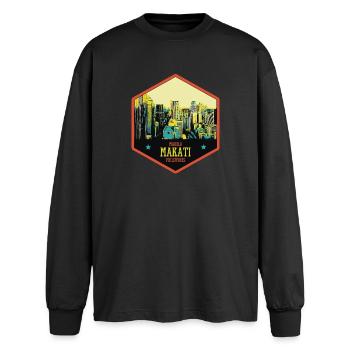 Glowing Skyline: Makati, Manila, Philippines - Oversized Long Sleeve T-Shirt - black - Front - AI Model Male 185 light (185cm)