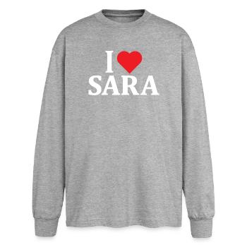 t-shirt j’aime Sara t-shirt idée cadeau - T-shirt manches longues oversize - gris chiné - Devant - AI Model Female 180 light (180cm)
