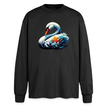 Swan - Oversized Long Sleeve T-Shirt - black - Front - AI Model Male 185 light (185cm)