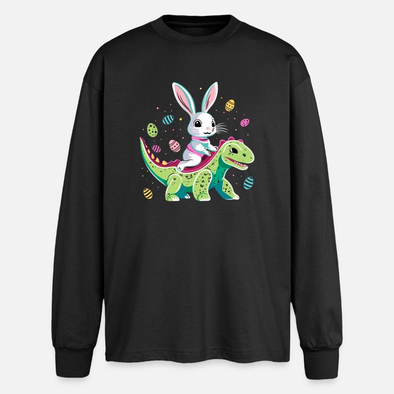 Easter Bunny Rides Dinosaur - Oversized Long Sleeve T-Shirt - black