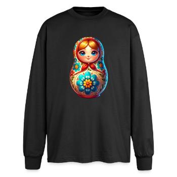 Russian Khokhloma Russland Russen Russische - Oversized Langarmshirt  - Schwarz - Vorne - AI Model Male 185 light (185cm)