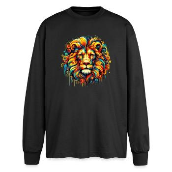 Lion - Oversized Long Sleeve T-Shirt - black - Front - AI Model Male 185 light (185cm)