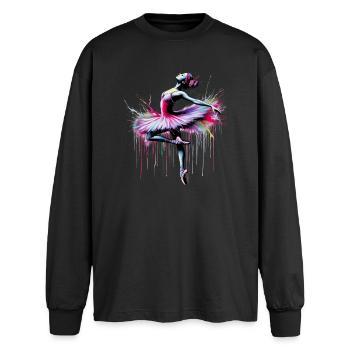 Balletttänzerin mit Tutu - Oversized Langarmshirt  - Schwarz - Vorne - AI Model Male 185 light (185cm)