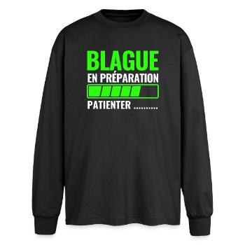 Witz im Entstehen - Oversized Langarmshirt  - Schwarz - Vorne - AI Model Male 185 light (185cm)