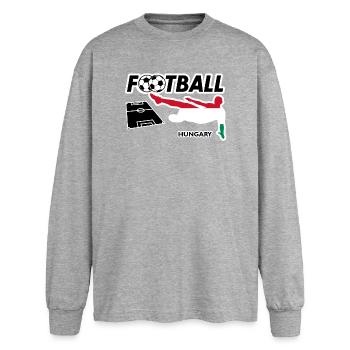 Fußball Fieber Ungarn - Oversized Langarmshirt  - Grau meliert - Vorne - AI Model Female 180 light (180cm)
