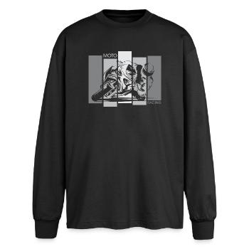 Motorcycle Racing Moto Biker Illustration Icon - Oversized Long Sleeve T-Shirt - black - Front - AI Model Male 185 light (185cm)