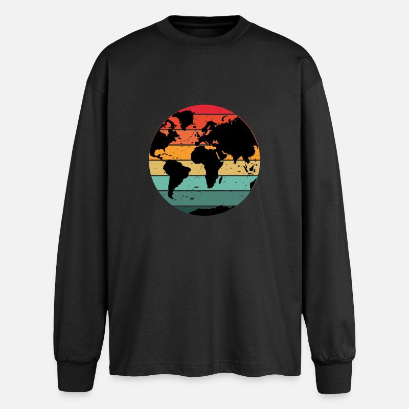 Colorful Retro World Map Design - Oversized Long Sleeve T-Shirt - black