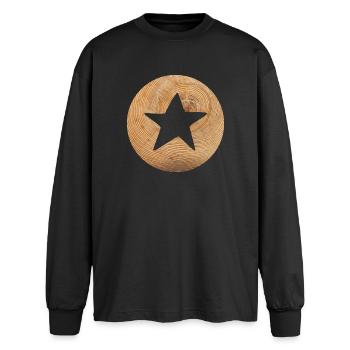 Cercle en bois étoile Noël Nature symbole Noël - T-shirt manches longues oversize - noir - Devant - AI Model Male 185 light (185cm)