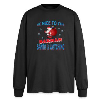 SANTA BARMAN - Oversized Langarmshirt  - Schwarz - Vorne - AI Model Male 185 light (185cm)