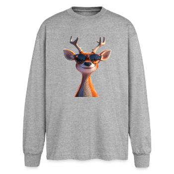 Deer, Antlers, Hunting, Deer, Reindeer, Red Deer, Hunter - Oversized Long Sleeve T-Shirt - sports grey - Front - AI Model Female 180 light (180cm)