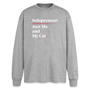 Solopreneur: Nur ich und meine Katze [Weiß] - Oversized Langarmshirt  - Grau meliert - Vorne - AI Model Female 180 light (180cm)