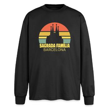 Sagrada Família Barcelona Sunset Silhouette - Oversized Long Sleeve T-Shirt - black - Front - AI Model Male 185 light (185cm)