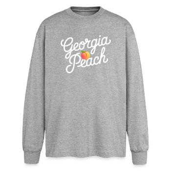 Georgia Peach Script Logo - T-shirt manches longues oversize - gris chiné - Devant - AI Model Female 180 light (180cm)