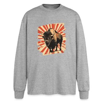 Bison - Oversized Langarmshirt  - Grau meliert - Vorne - AI Model Female 180 light (180cm)