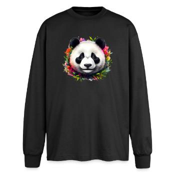Panda - Oversized Langarmshirt  - Schwarz - Vorne - AI Model Male 185 light (185cm)