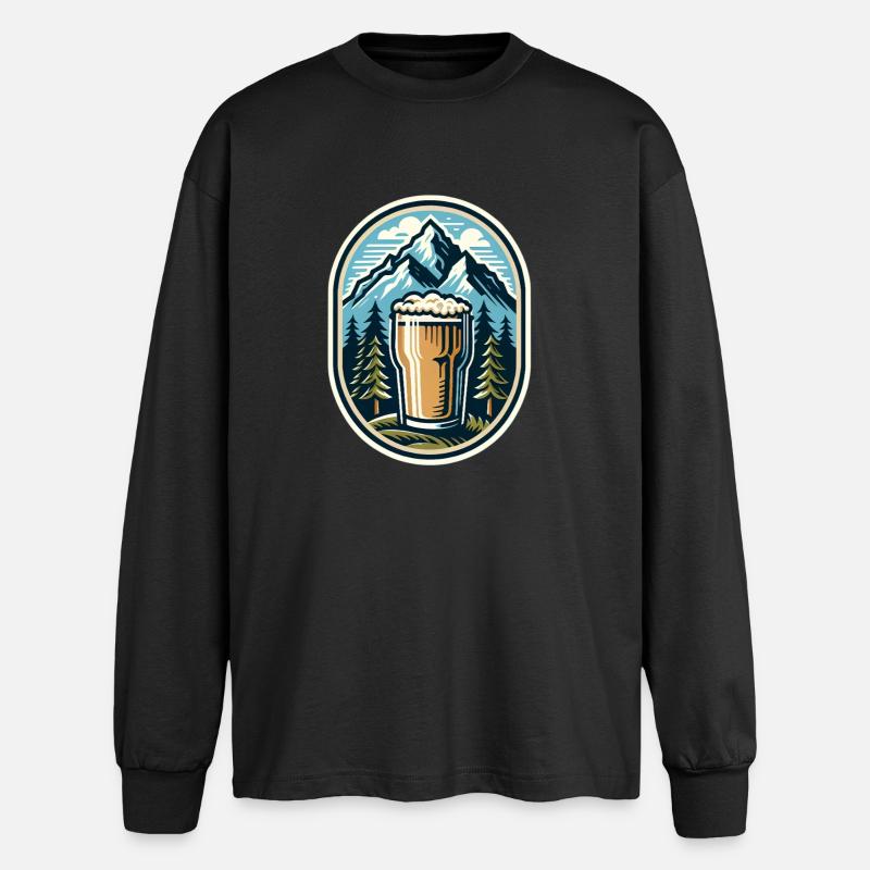 Berg Panorama mit Bierglas - Oversized Langarmshirt  - Schwarz