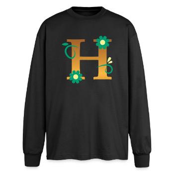H - Oversized Long Sleeve T-Shirt - black - Front - AI Model Male 185 light (185cm)