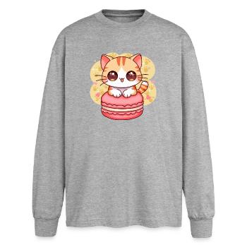 chibi cat - T-shirt manches longues oversize - gris chiné - Devant - AI Model Female 180 light (180cm)