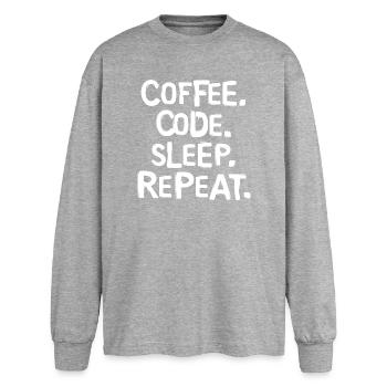 coffee code sleep - repeat Programmierer Arbeit - Oversized Langarmshirt  - Grau meliert - Vorne - AI Model Female 180 light (180cm)