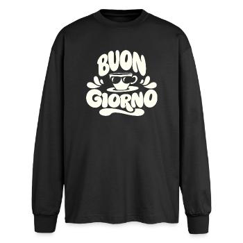 Buongiorno Cappuccino Italien Urlaub - Oversized Langarmshirt  - Schwarz - Vorne - AI Model Male 185 light (185cm)