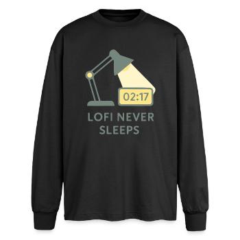 Lofi Never Sleeps Hoodie – Night Study Vibes - Oversized Langarmshirt  - Schwarz - Vorne - AI Model Male 185 light (185cm)