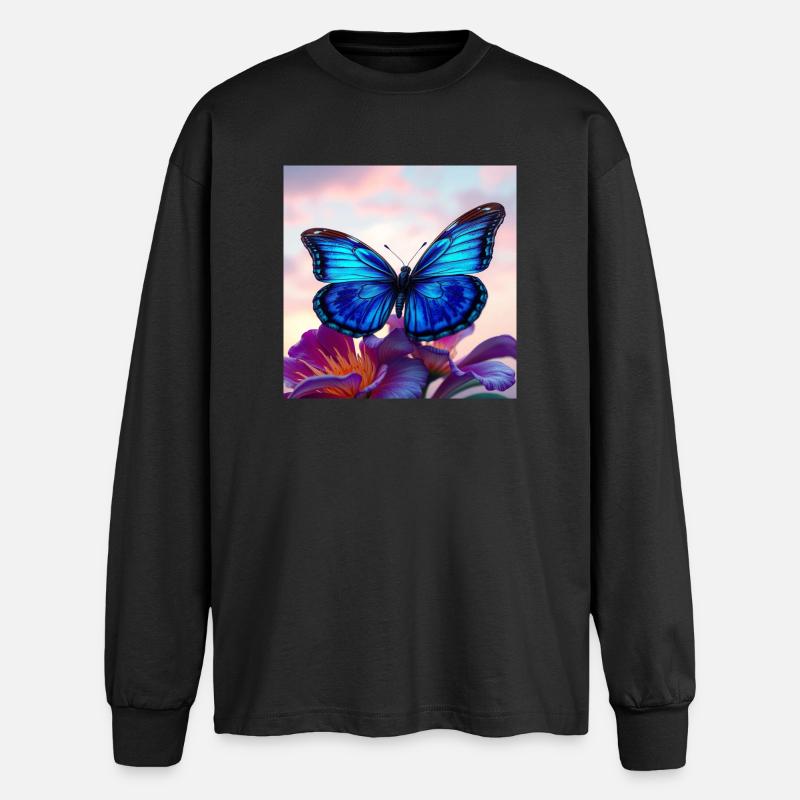 Schmetterling - Oversized Langarmshirt - Schwarz