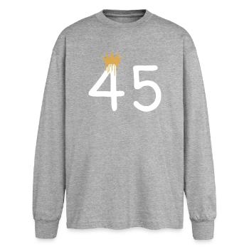 Numéro royal 45 avec couronne en or - T-shirt manches longues oversize - gris chiné - Devant - AI Model Female 180 light (180cm)