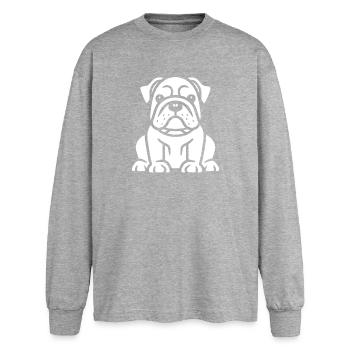 Chiot Bouledogue Illustration Détaillée - T-shirt manches longues oversize - gris chiné - Devant - AI Model Female 180 light (180cm)