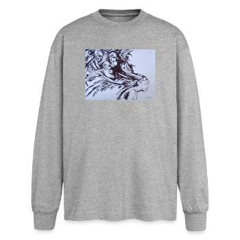 Images déformées - T-shirt manches longues oversize - gris chiné - Devant - AI Model Female 180 light (180cm)