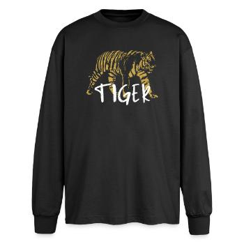 Wilder Tiger, Altmodisch, Abbildung - Oversized Langarmshirt  - Schwarz - Vorne - AI Model Male 185 light (185cm)