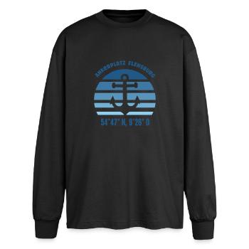 Flensburg Ostsee Schleswig Holstein Koordinaten - Oversized Langarmshirt  - Schwarz - Vorne - AI Model Male 185 light (185cm)