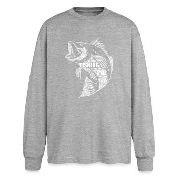 Fishing Word Art Gift Design - Oversized Long Sleeve T-Shirt - sports grey - Front - AI Model Female 180 light (180cm)