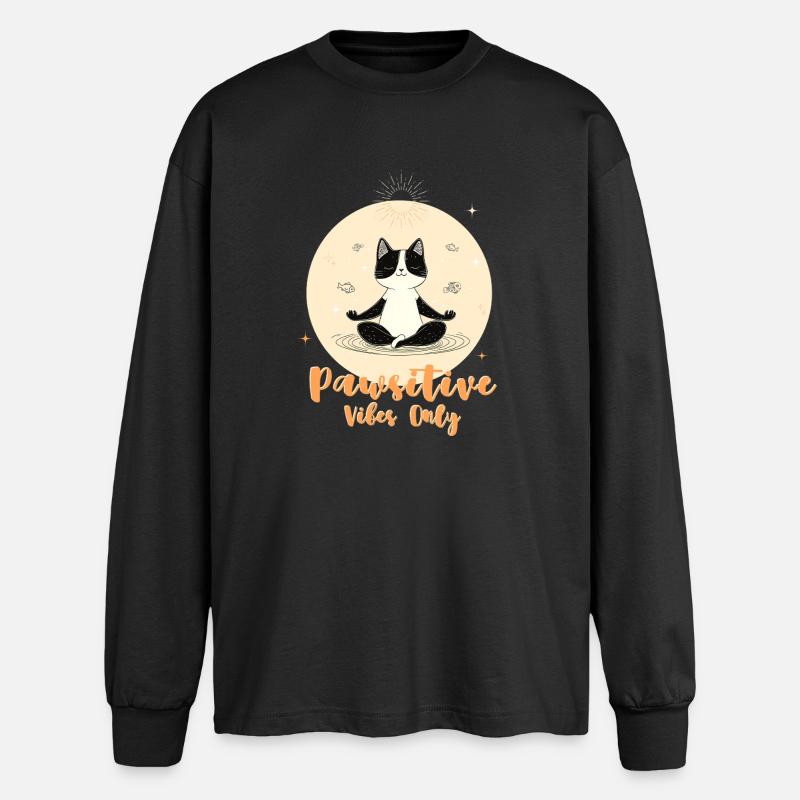 Ruhige Katze Meditation Illustration - Oversized Langarmshirt  - Schwarz