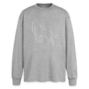 Heulender Wolf Linie Kunst Design - Oversized Langarmshirt  - Grau meliert - Vorne - AI Model Female 180 light (180cm)