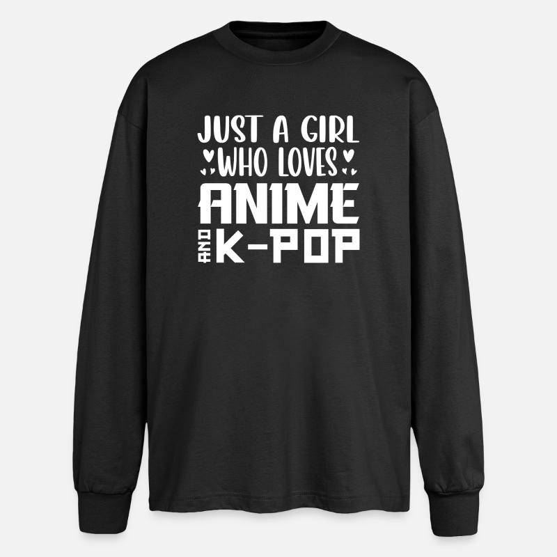 Anime und K-Pop: Mädchenliebe - Oversized Langarmshirt  - Schwarz
