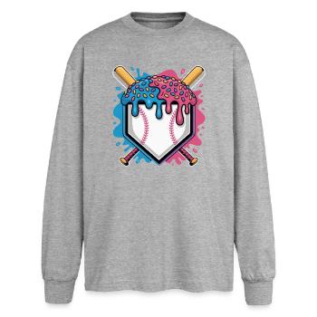 Baseball Home Plate Mit Eis Und Streuseln - Oversized Long Sleeve T-Shirt - sports grey - Front - AI Model Female 180 light (180cm)