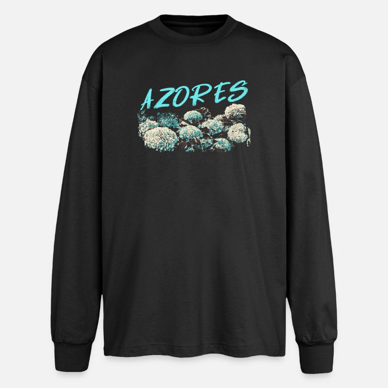 Azores Hydrangea, Blue Hydrangeas - Oversized Long Sleeve T-Shirt - black