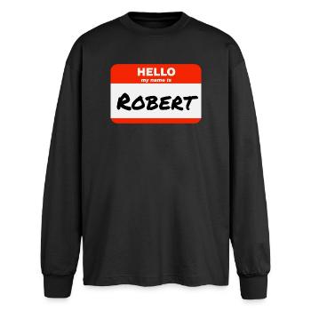 Bonjour, je m’appelle Robert Étiquette Étiquette Étiquette - T-shirt manches longues oversize - noir - Devant - AI Model Male 185 light (185cm)