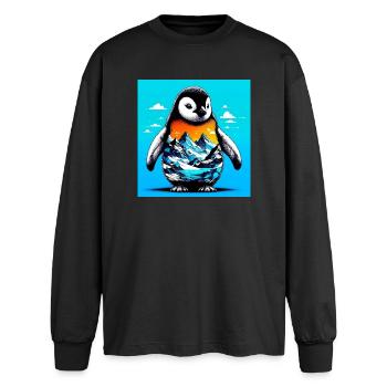 Pinguin - Oversized Langarmshirt  - Schwarz - Vorne - AI Model Male 185 light (185cm)