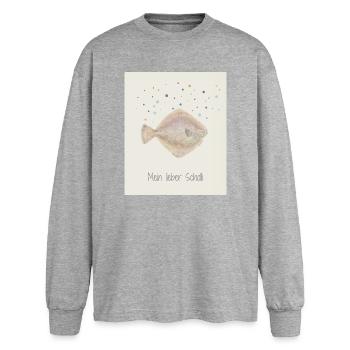 Mon cher Scholli fish design - T-shirt manches longues oversize - gris chiné - Devant - AI Model Female 180 light (180cm)
