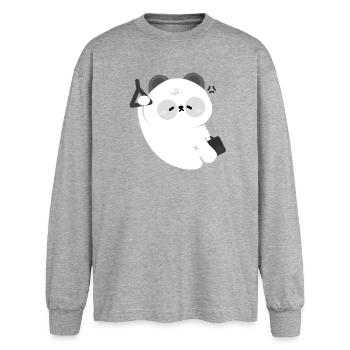 T-shirt Sleepy Panda Kawaii - T-shirt manches longues oversize - gris chiné - Devant - AI Model Female 180 light (180cm)