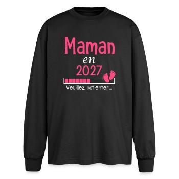 Mom in 2027 mom-to-be gift - Oversized Long Sleeve T-Shirt - black - Front - AI Model Male 185 light (185cm)