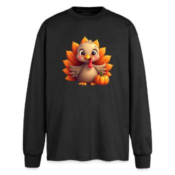 Bébé dinde de Thanksgiving - T-shirt manches longues oversize - noir - Devant - AI Model Male 185 light (185cm)
